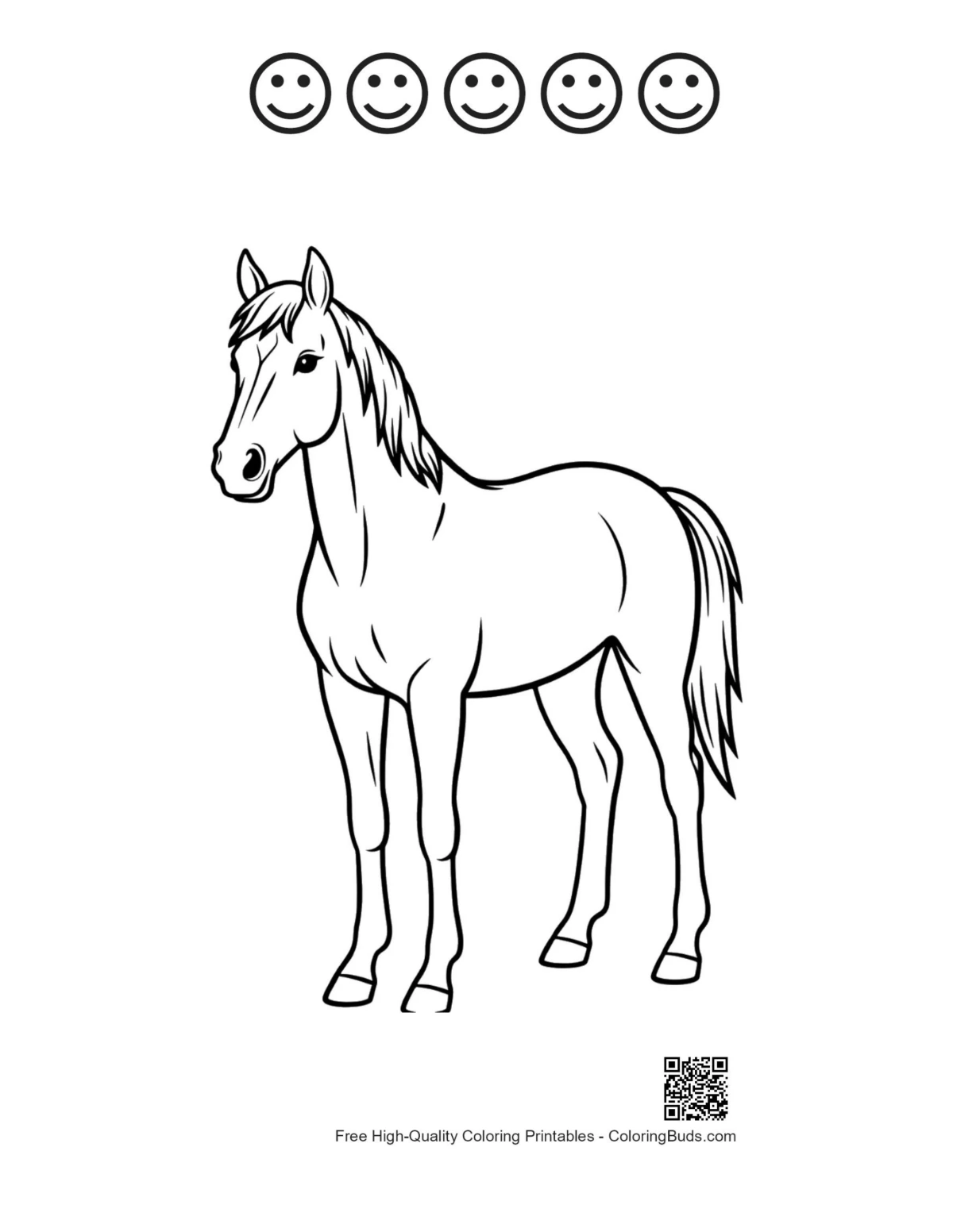 Printable racehorse with happy face outlines