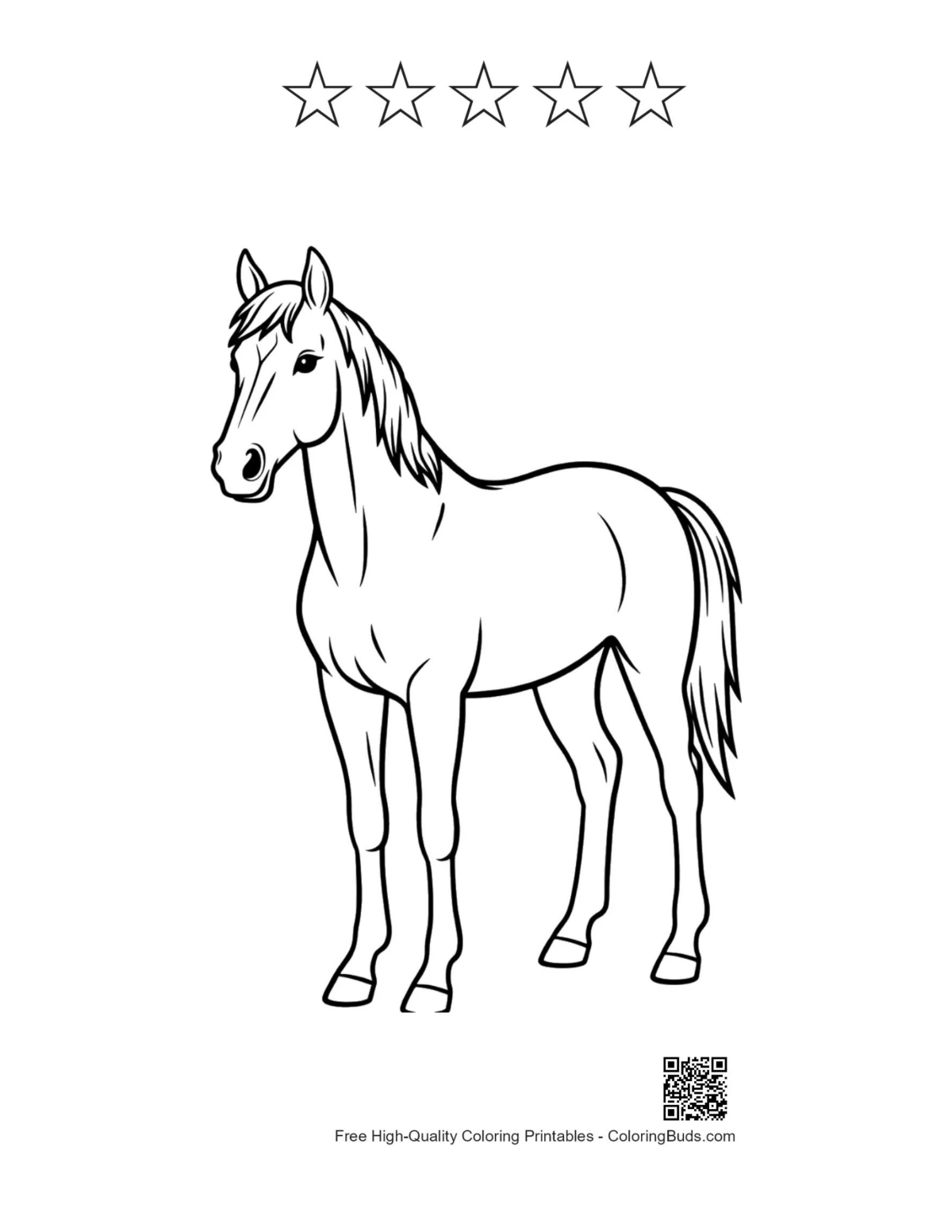 Racehorse outline with five star shapes printable