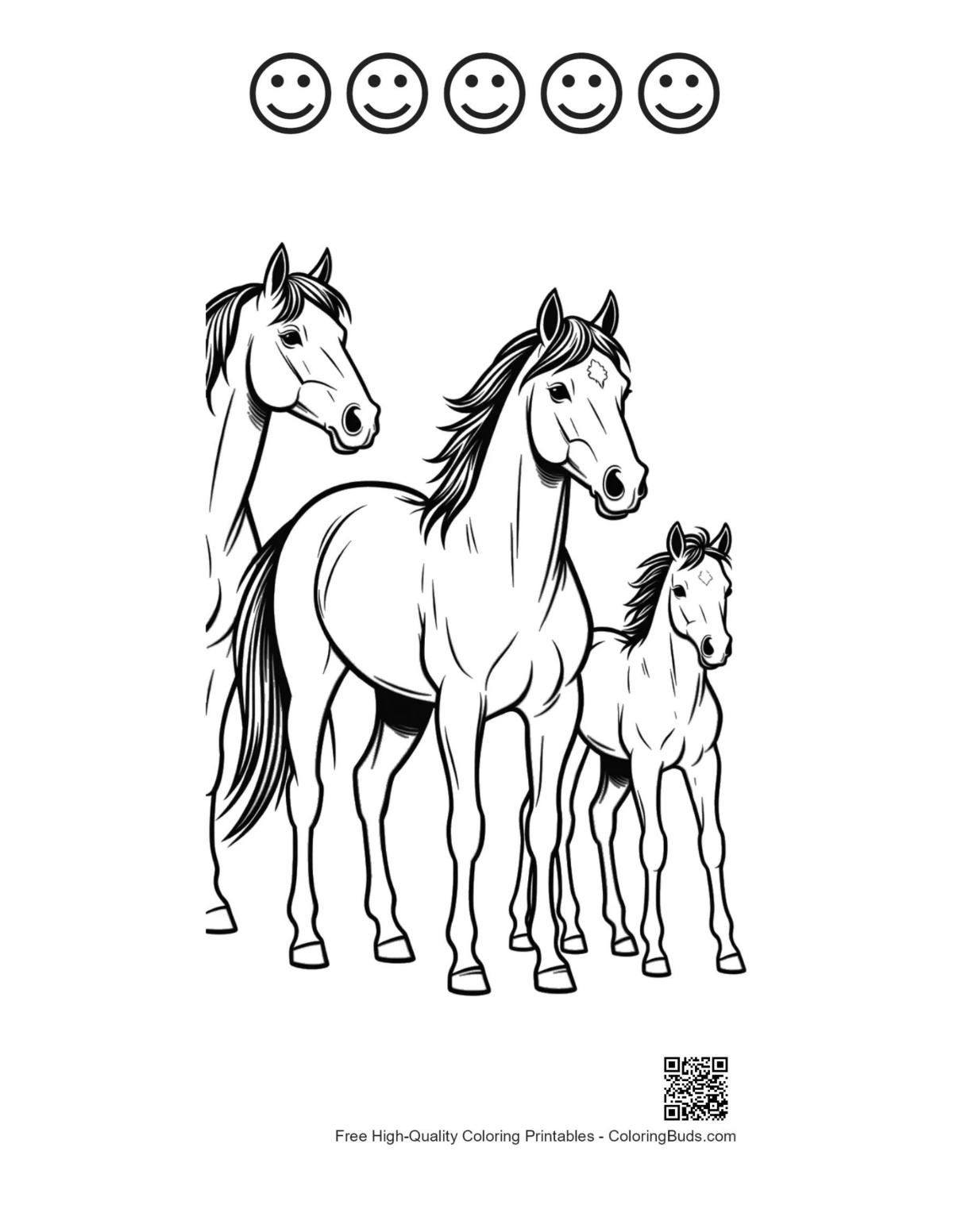 Three racehorses with happy faces printable