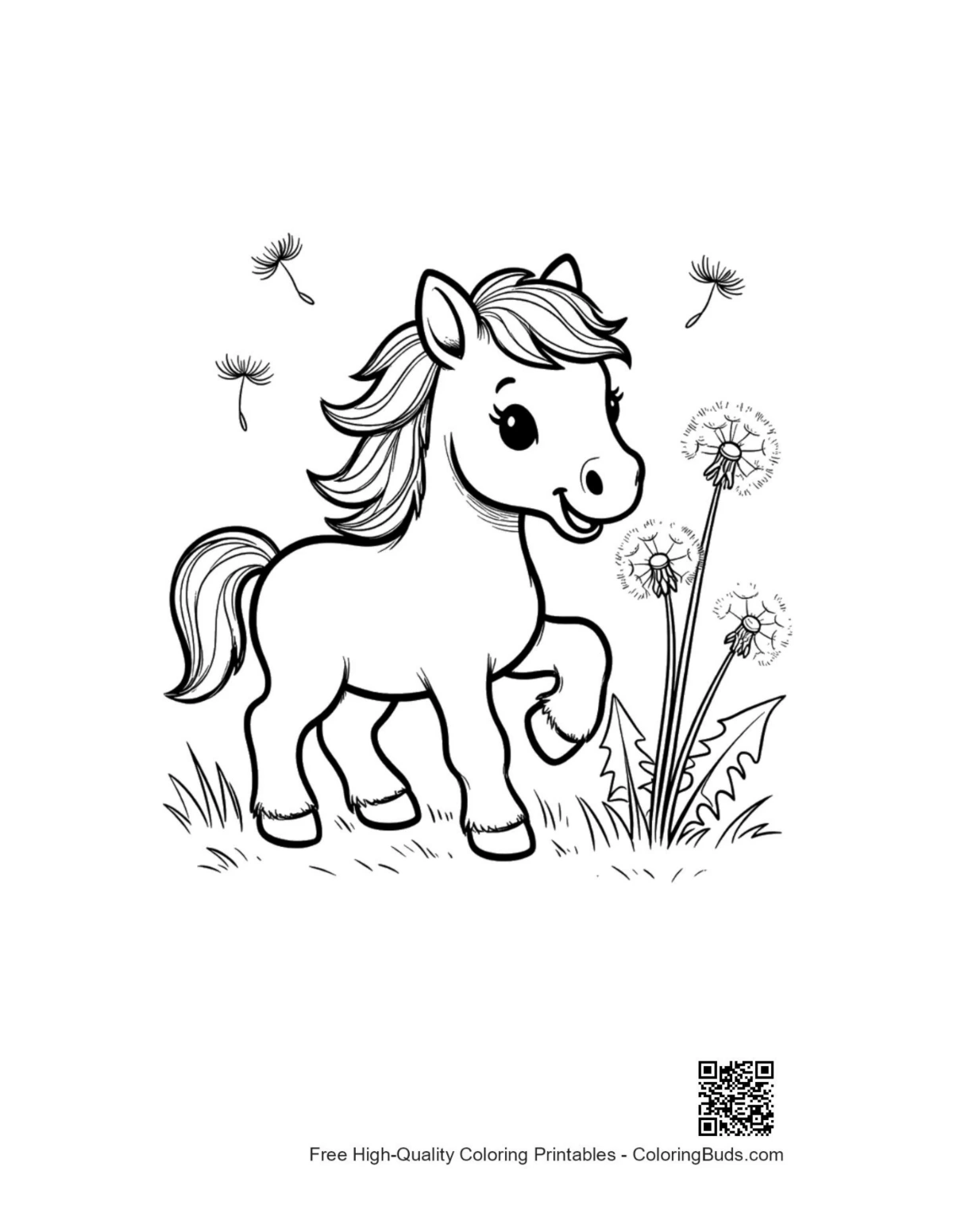 Cute wild horse outline coloring page