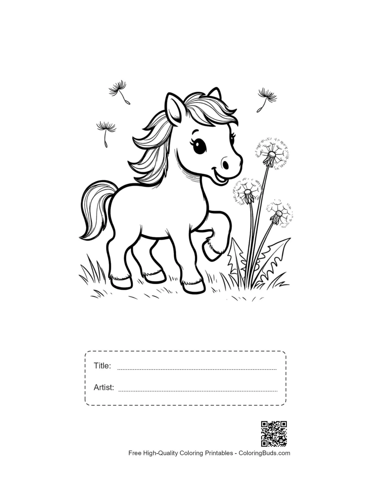 Cute wild horse printable with title box