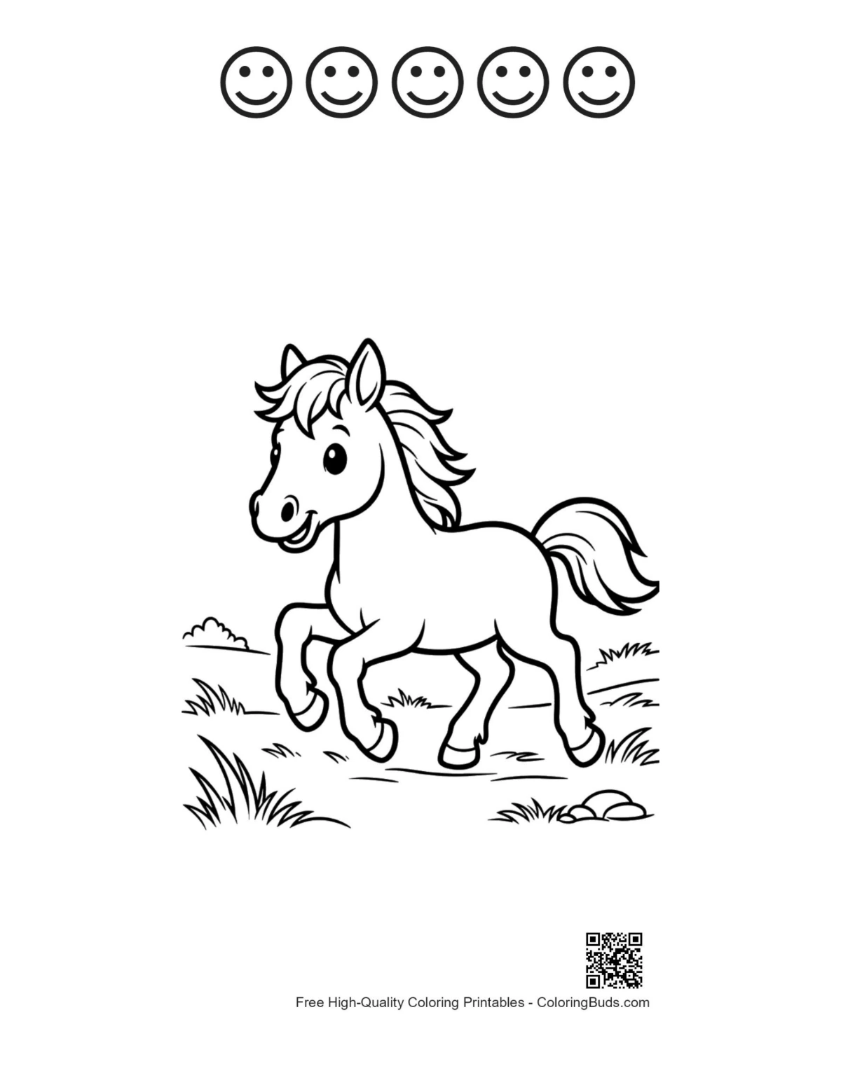Wild horse coloring page with happy faces