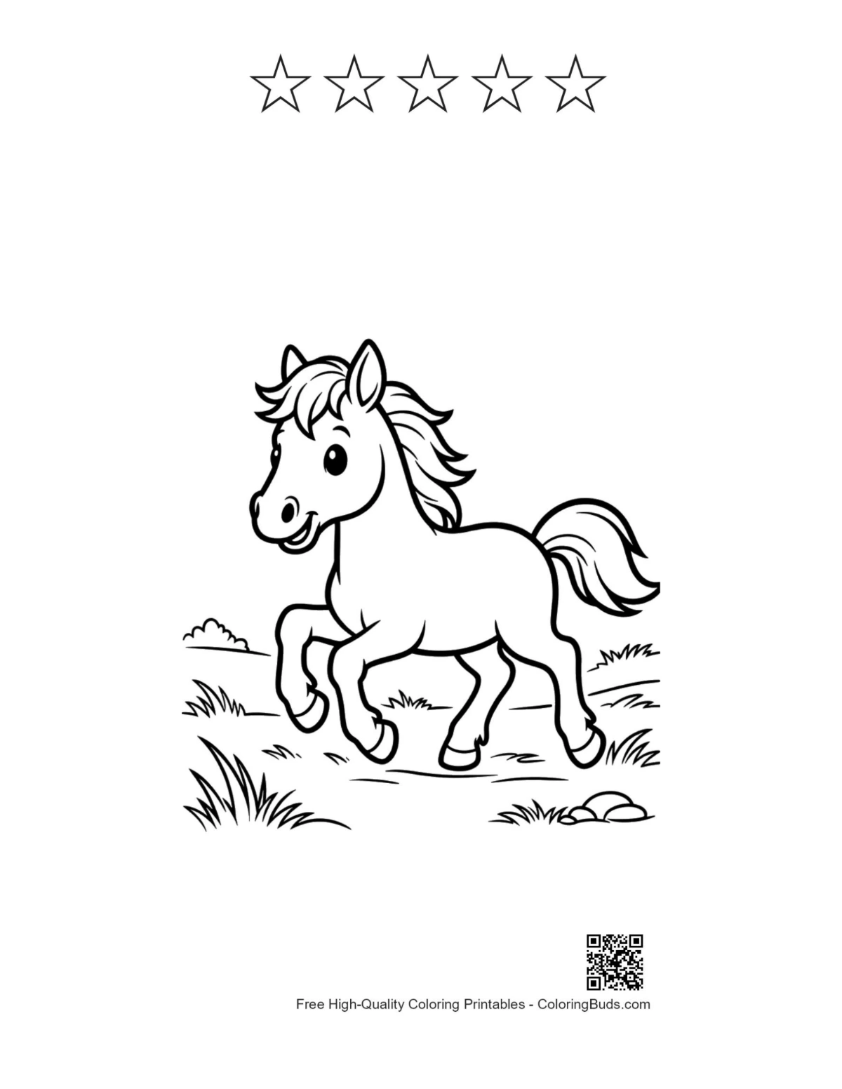 Cute wild horse with star outlines printable