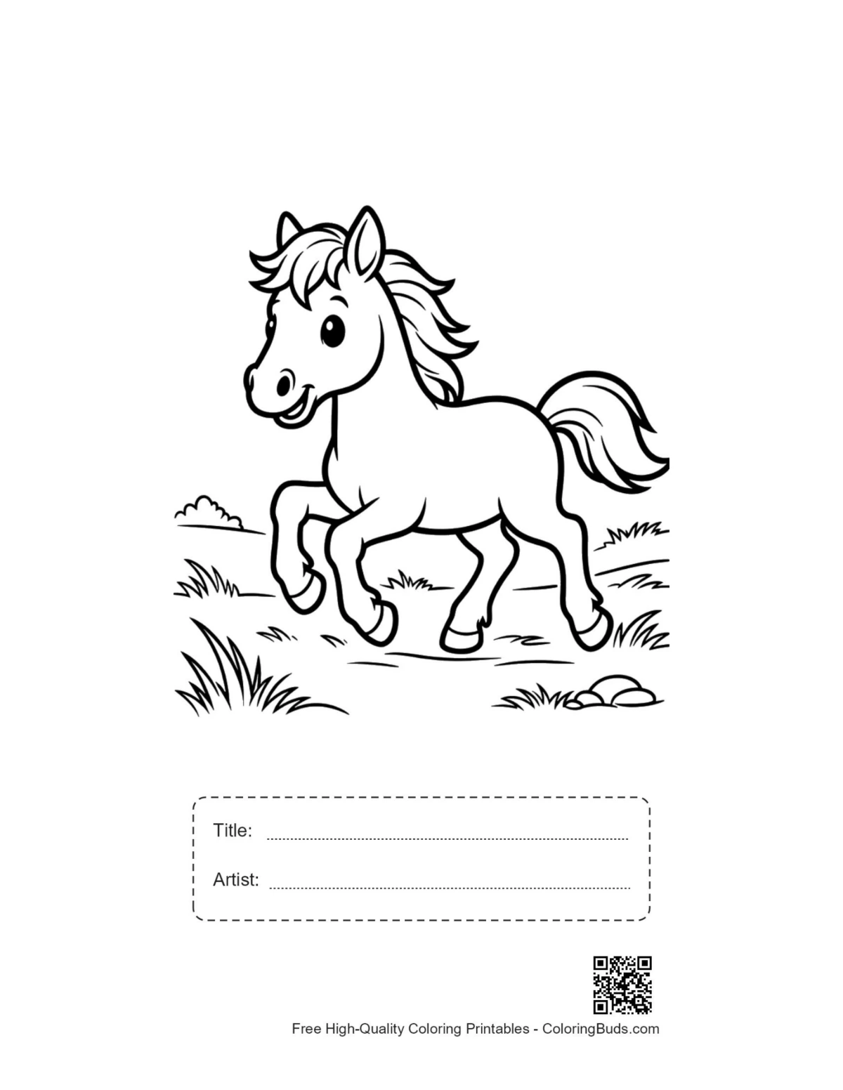 Cute wild horse printable with title box