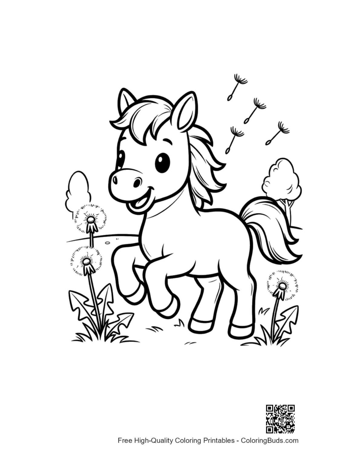 Cute wild horse coloring page printable