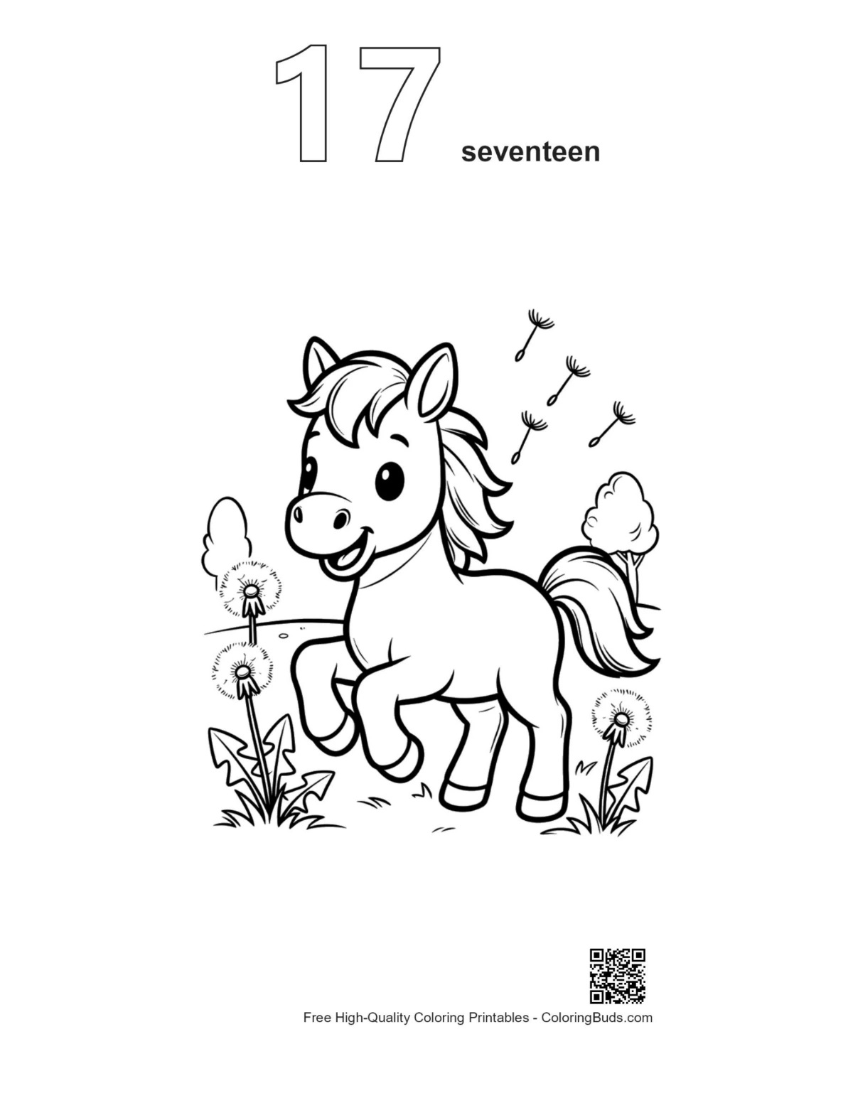 Wild horse coloring outline number 17 printable
