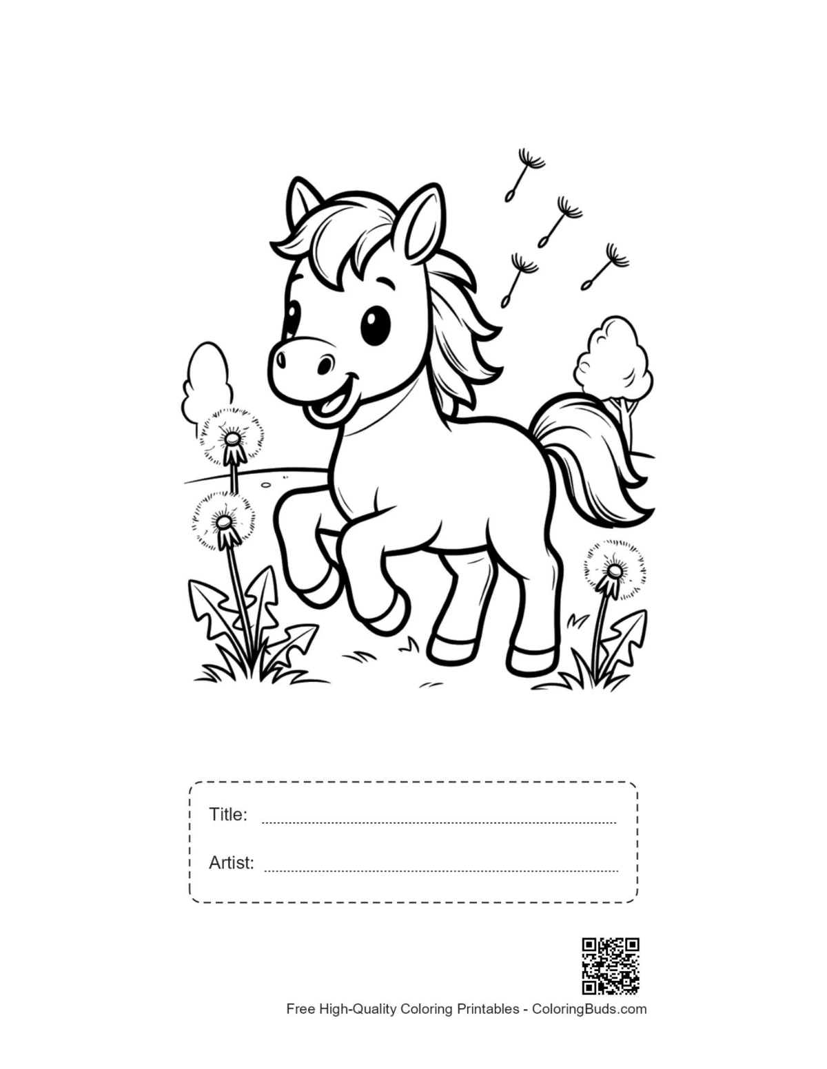 Cute wild horse page with title artist box