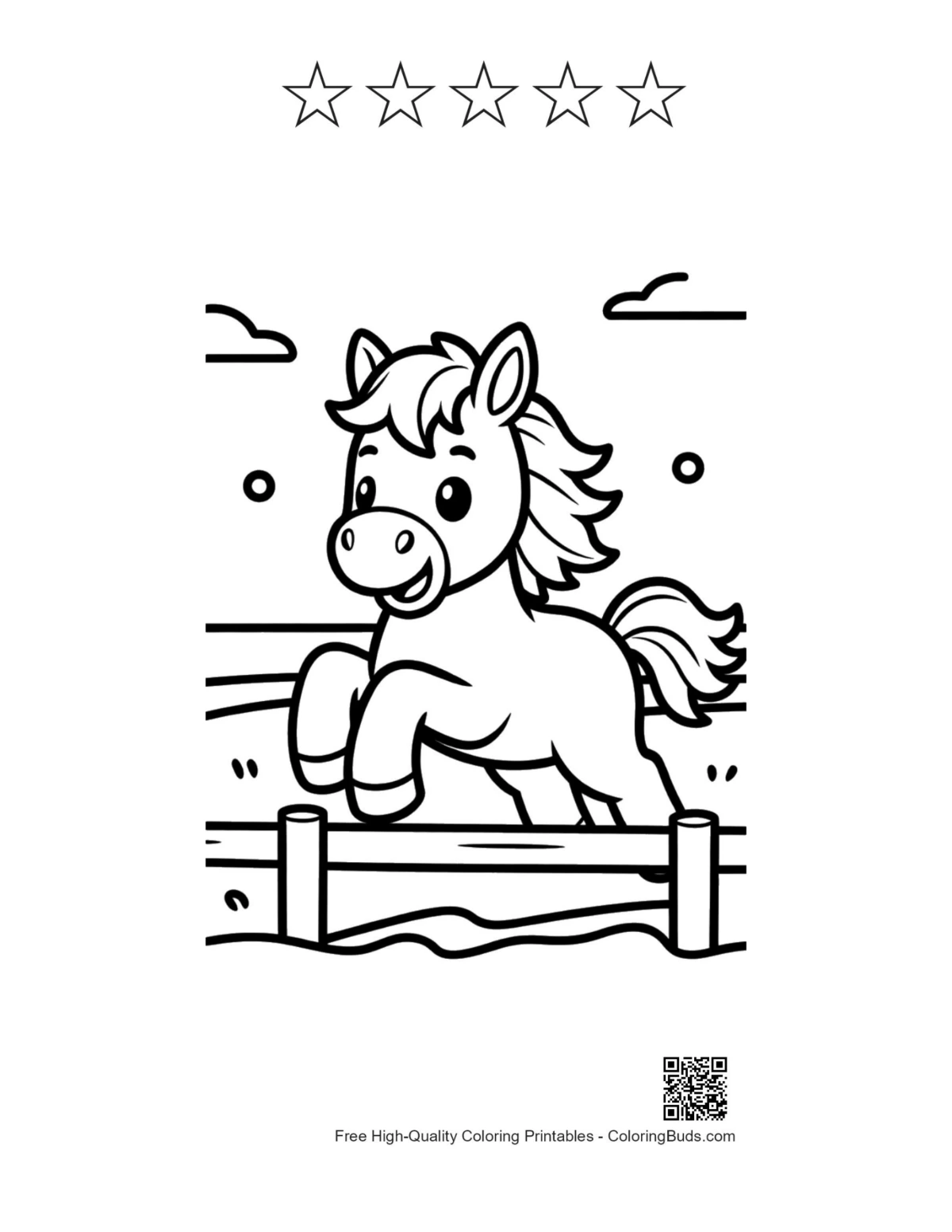Wild horse foal printable with backpack and star outlines