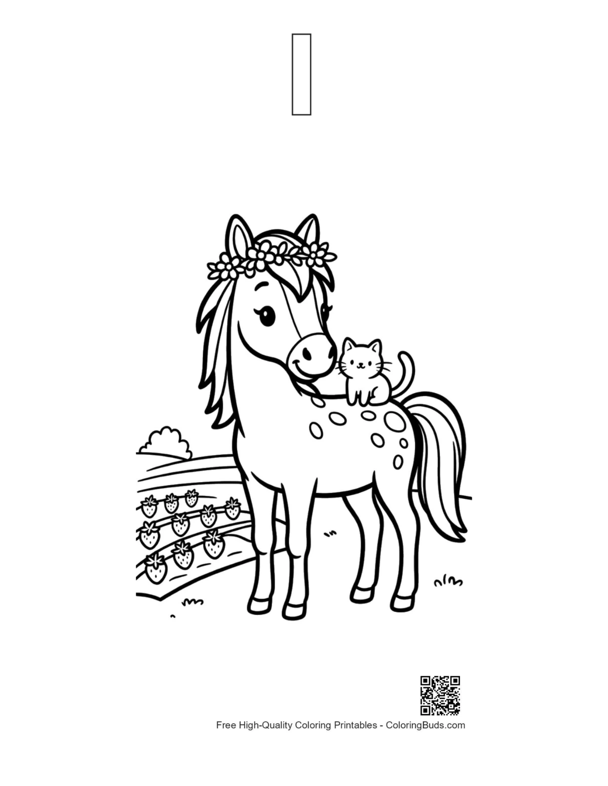 Cute wild horse outline alphabet I printable page