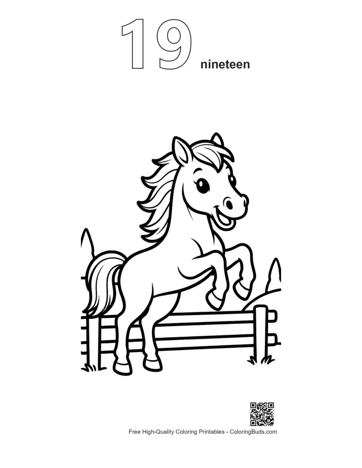 Cute wild horse outline number 19 printable