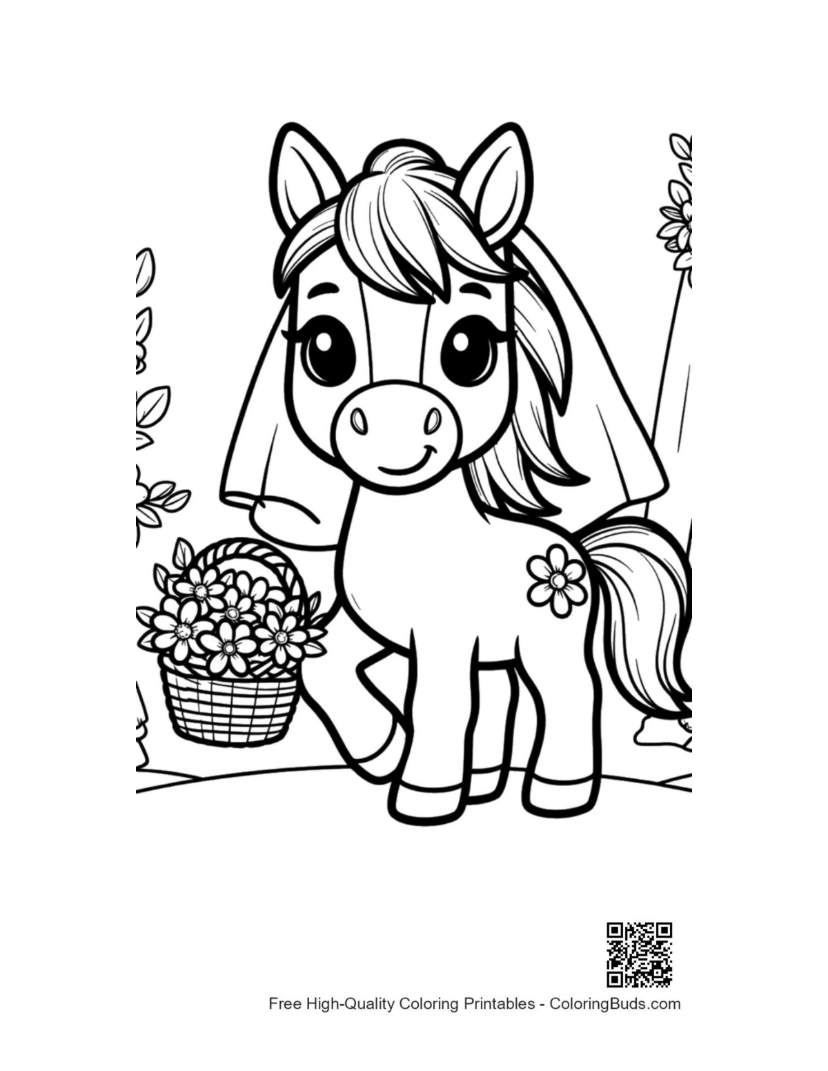 Wild horse printable coloring page for kids