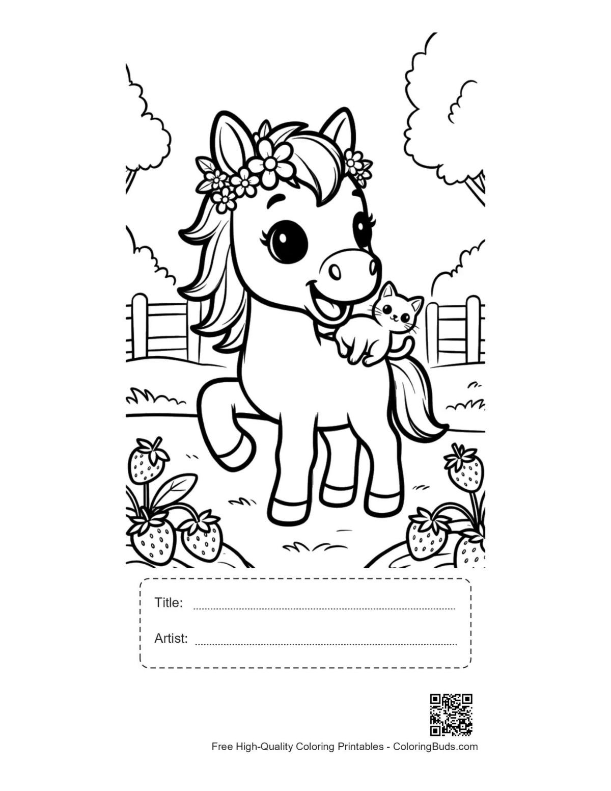 Easy wild horse printable with title box