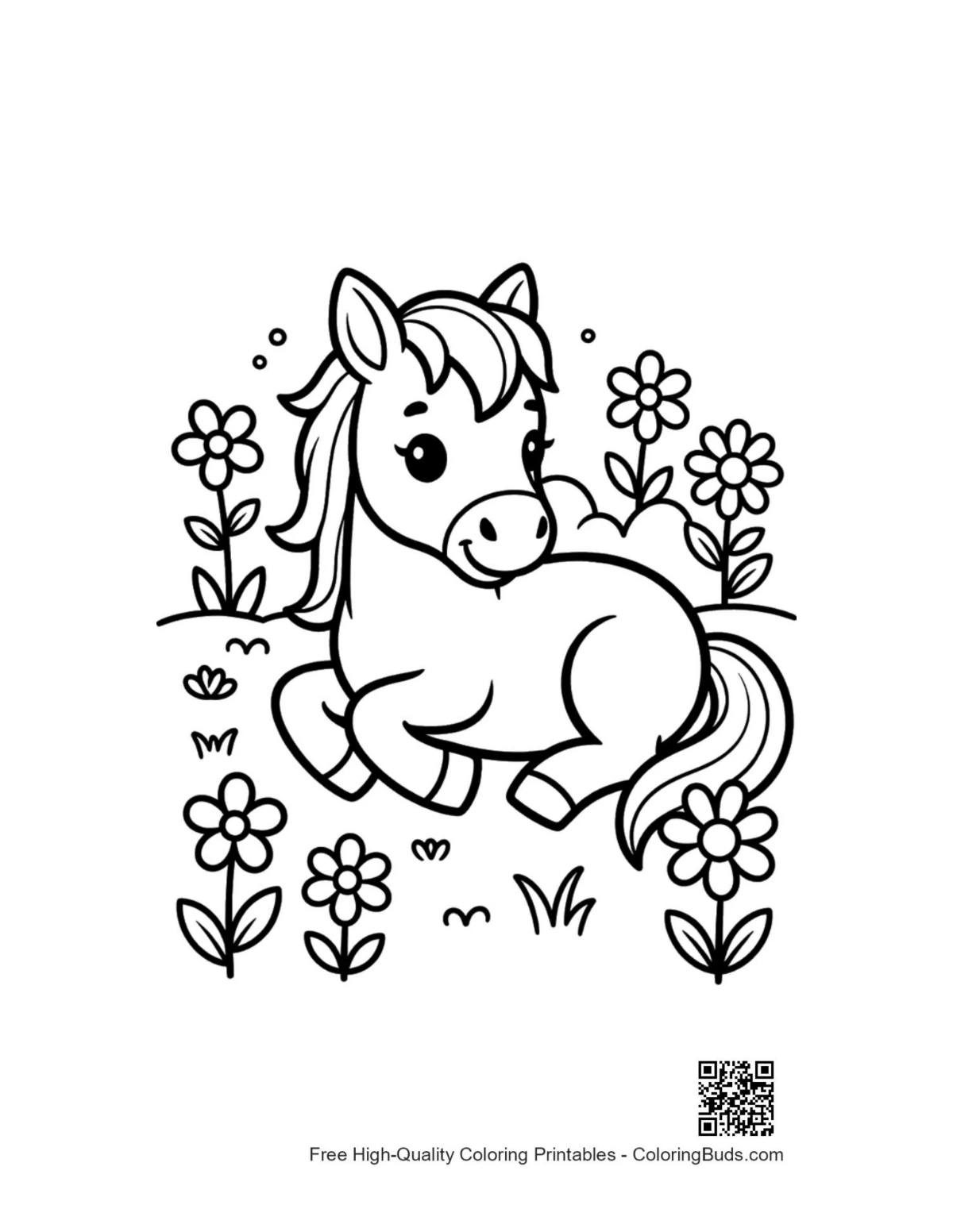 Free wild horse printable coloring page outline