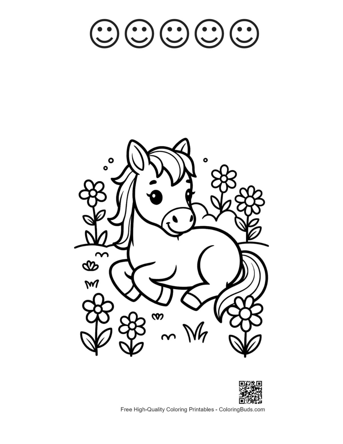 Wild horse printable with 5 happy faces