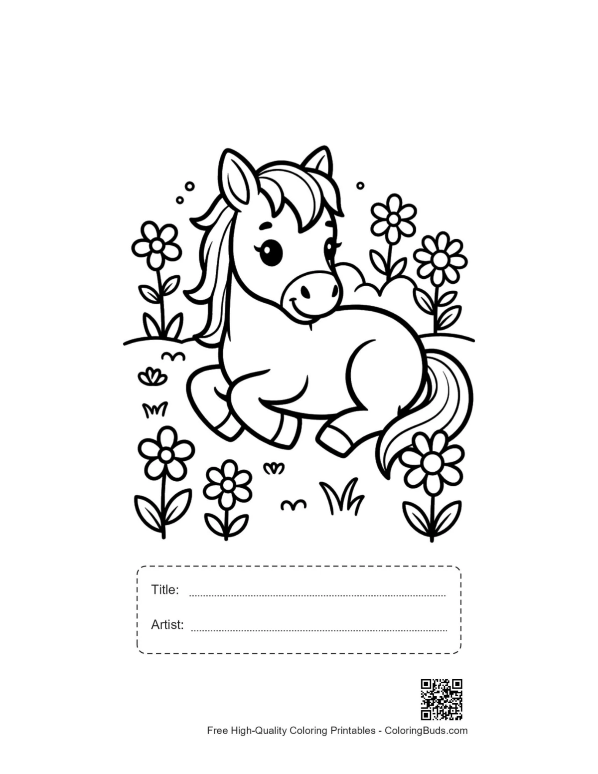 Free wild horse printable with title artist box