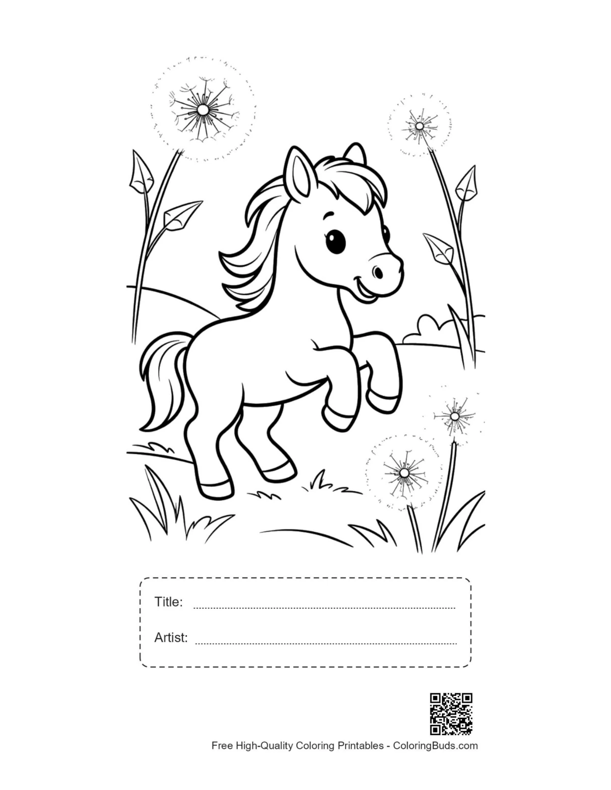 Wild horse foal printable with title and artist box