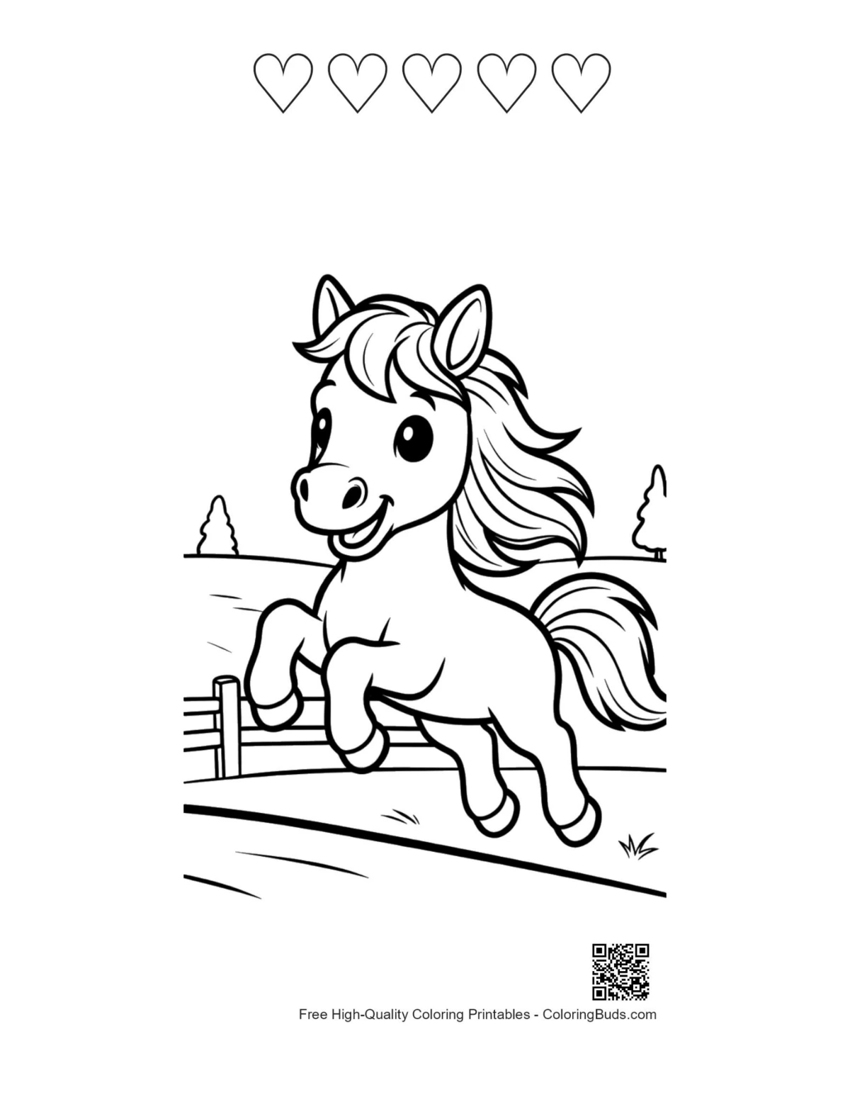 Little horse student printable with hearts and backpack