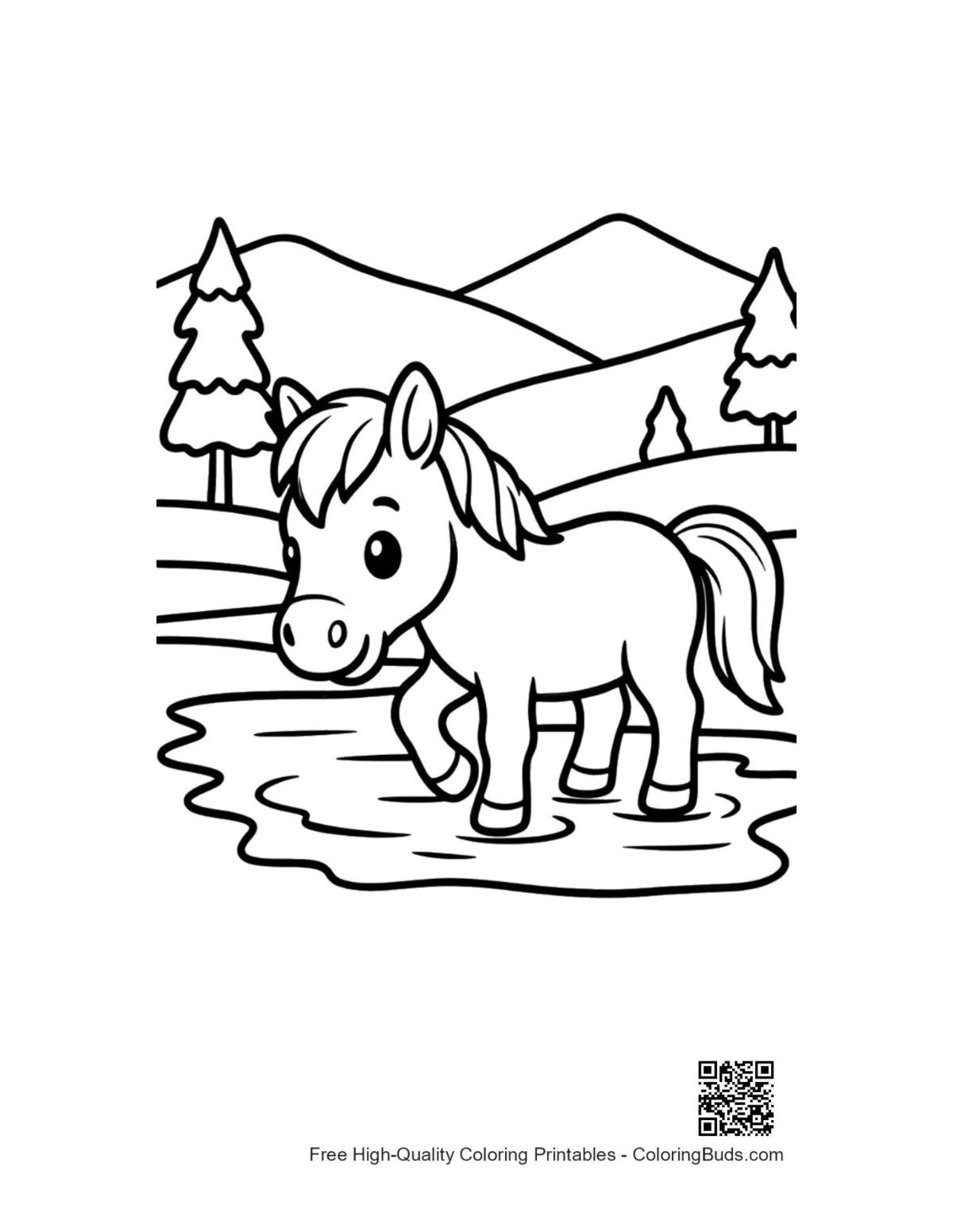 Wild horse foal coloring page with scarf