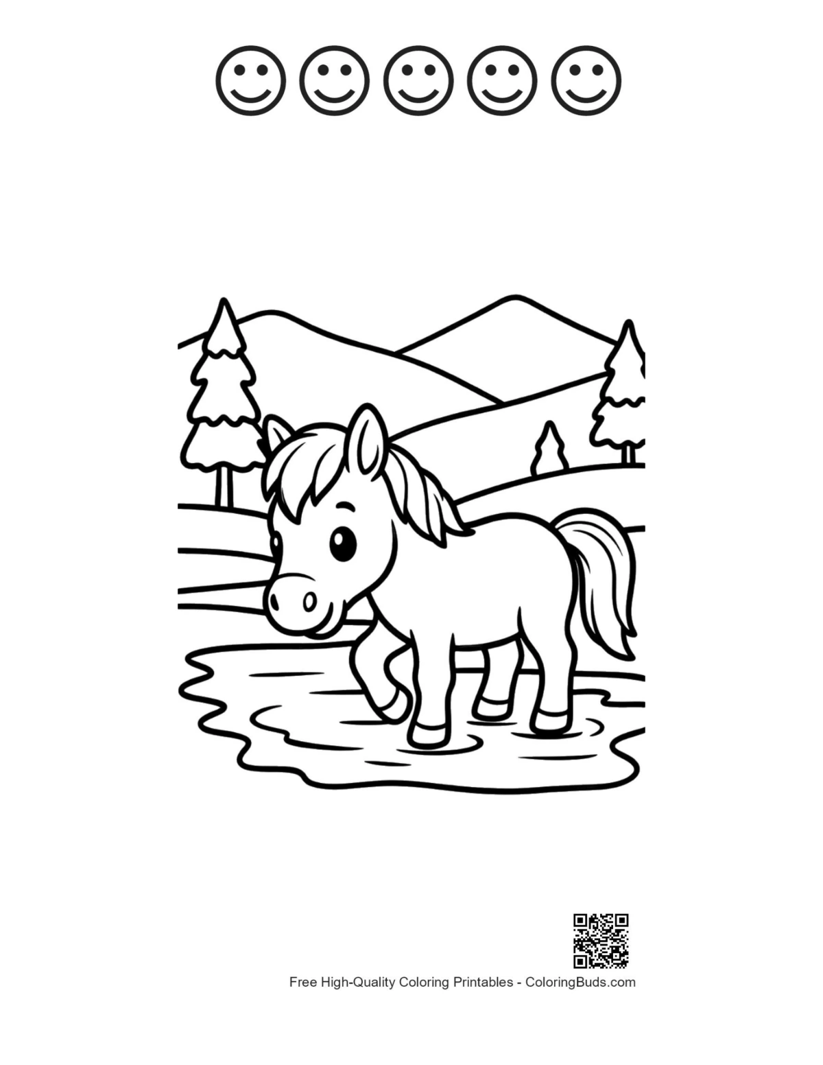 Happy face wild horse coloring page