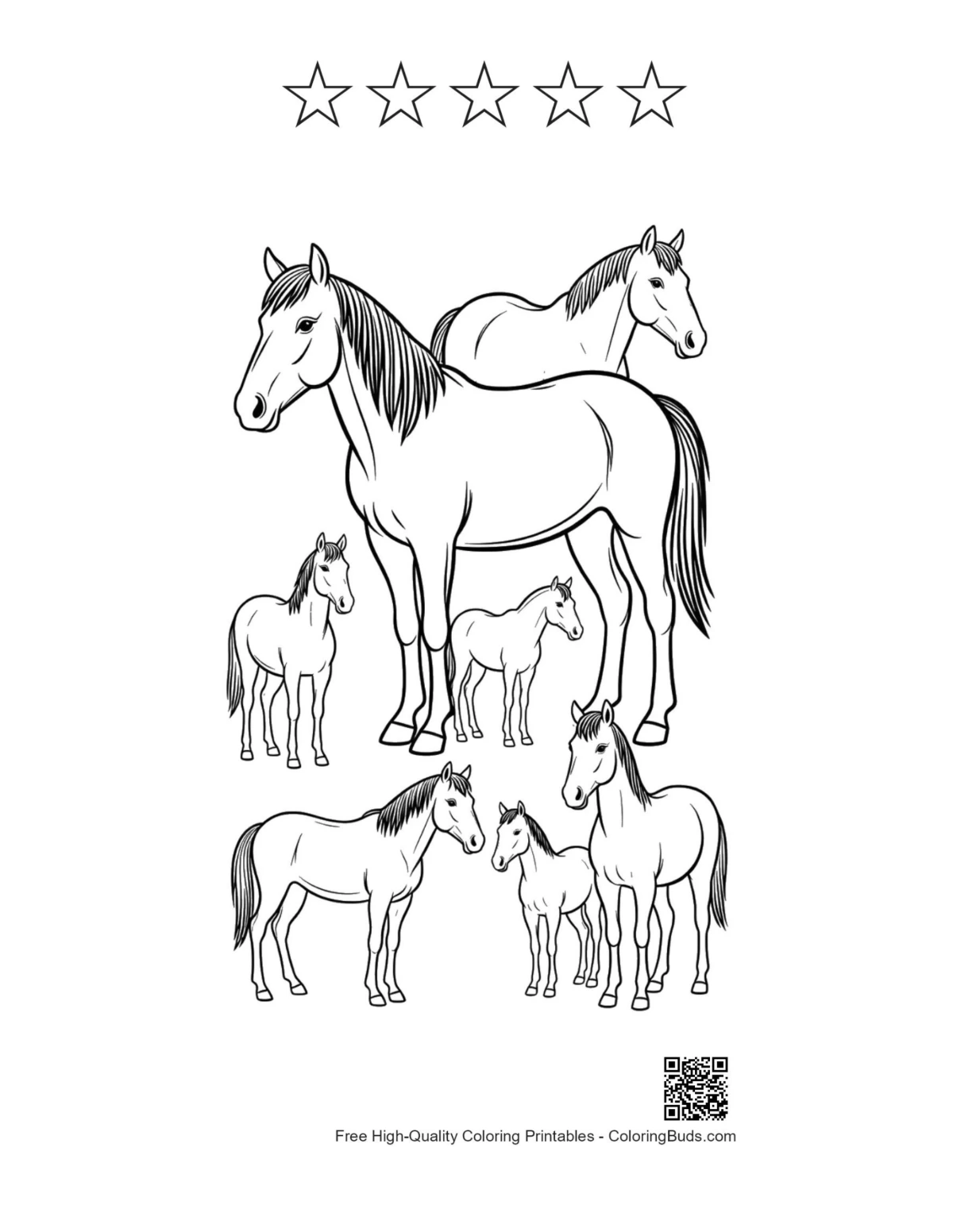 Wild horse printable with 5 star outlines