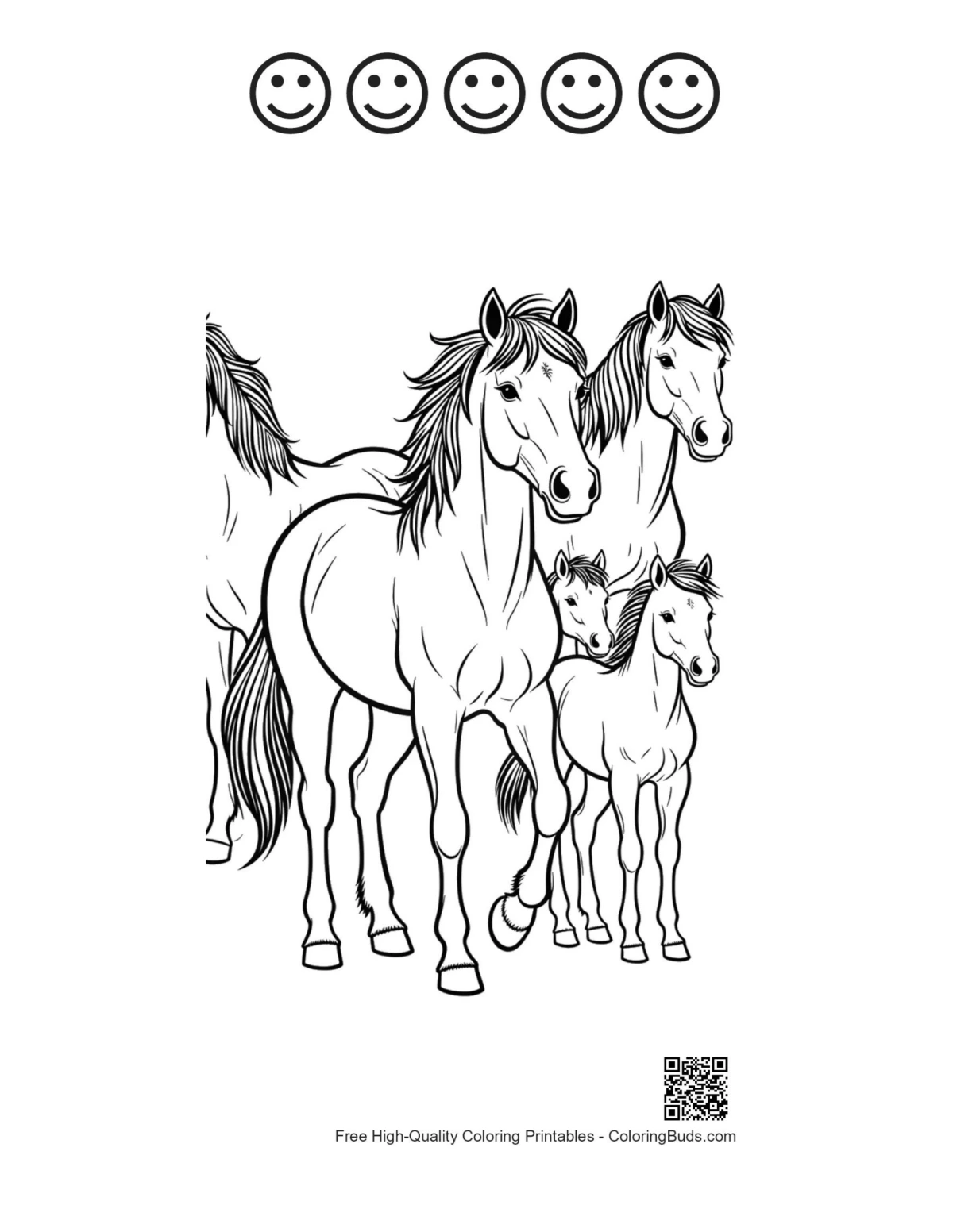Wild horse outline with happy faces printable