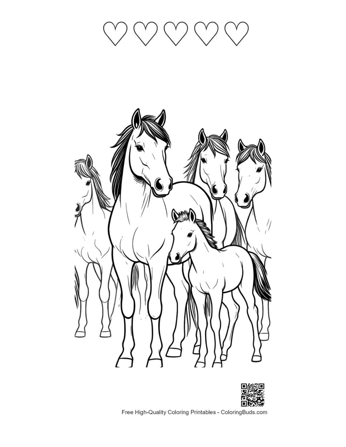Wild Horse Family with heart outlines printable
