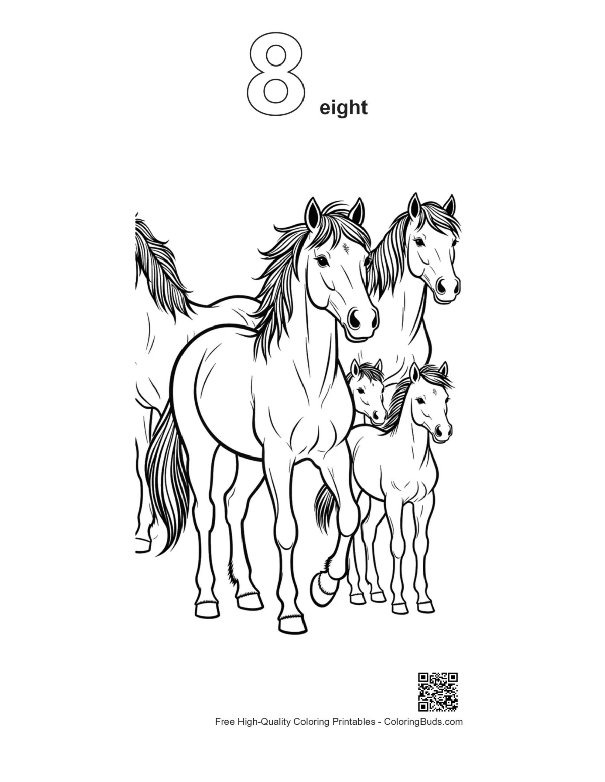 Wild horse outline printable number 8 design