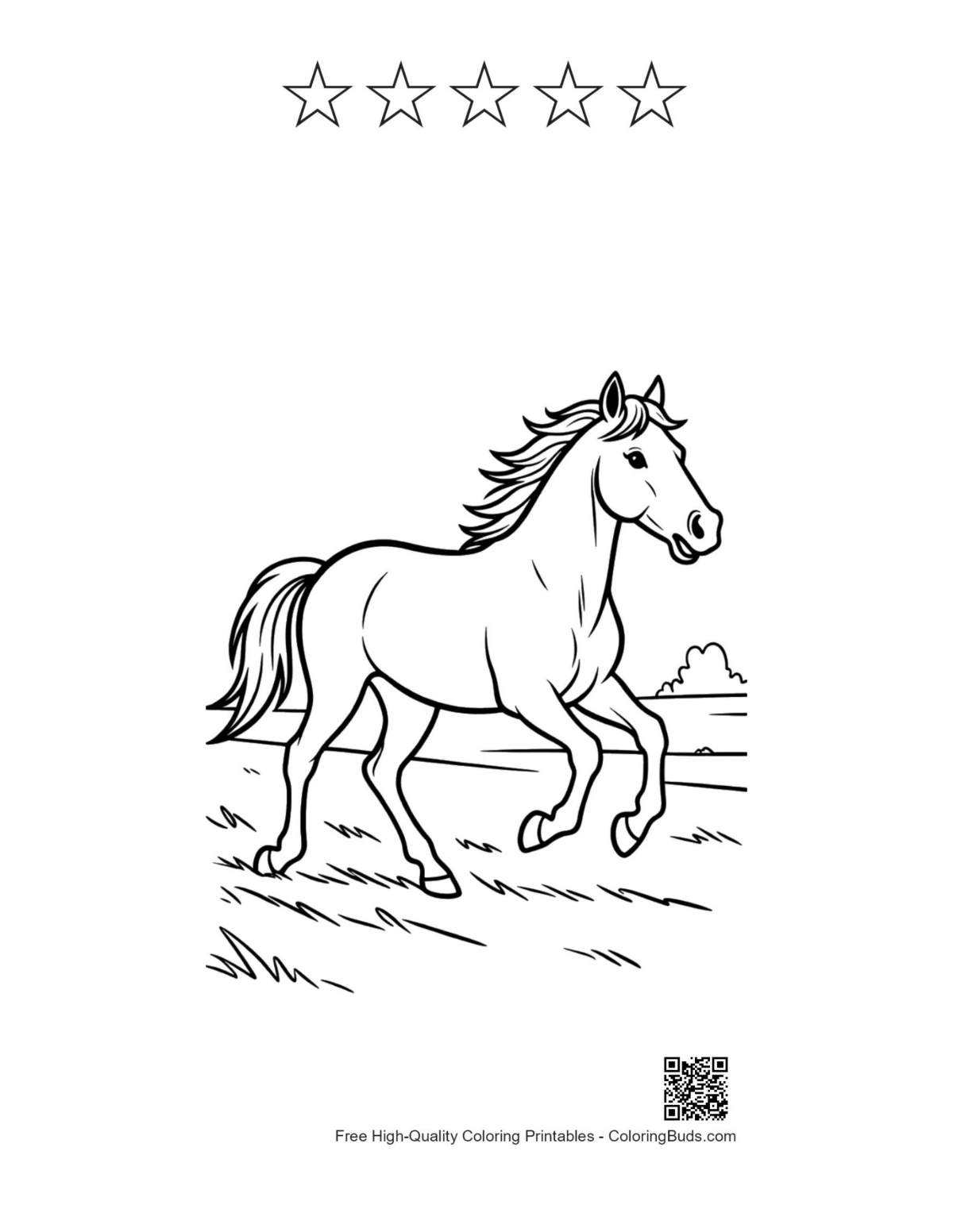 Wild horse foal printable with 5 star outlines