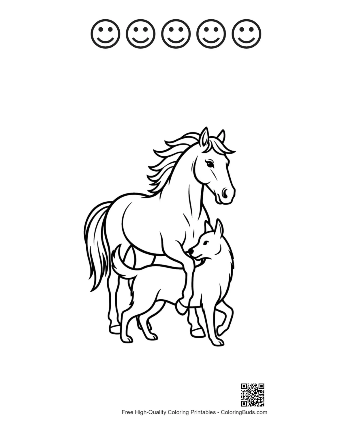 Wild horse printable featuring 5 happy faces