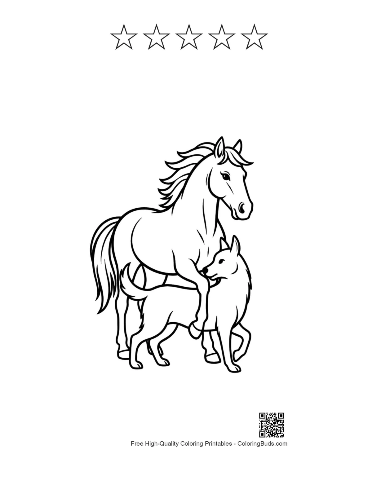 Wild horse printable with 5-star outline design