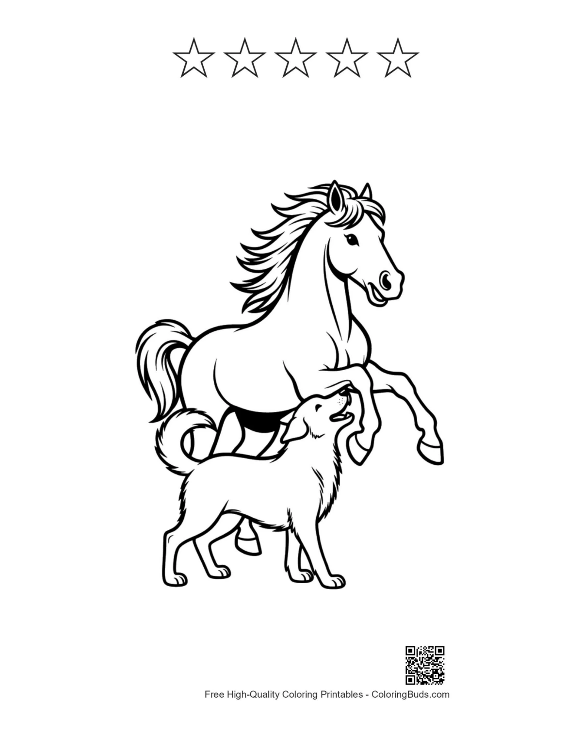 Wild horse with 5 star outline printable