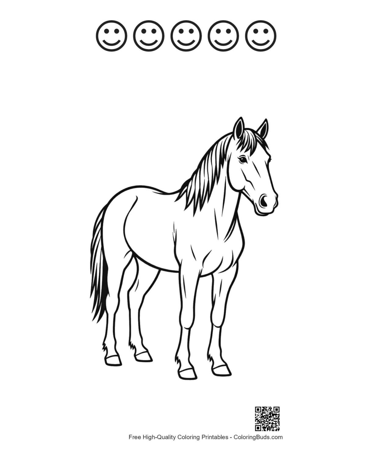 Printable wild horse with 5 happy face outlines