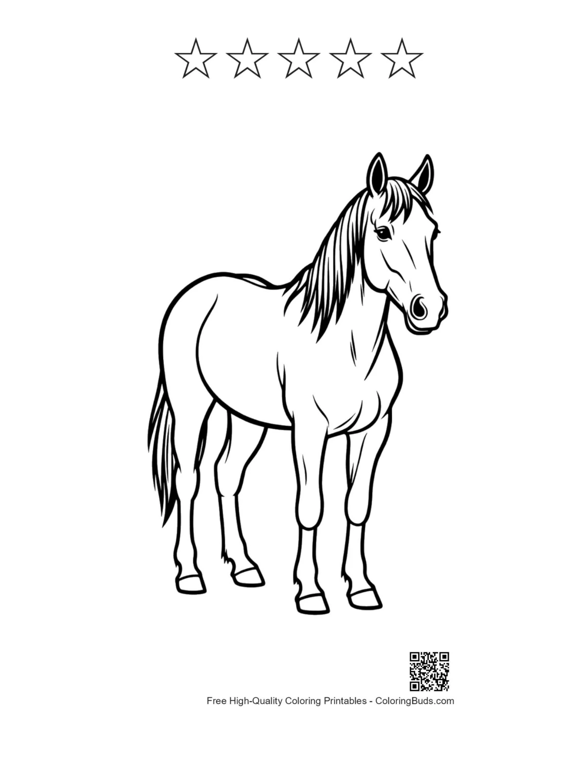 Wild horse printable with 5-star rating outline
