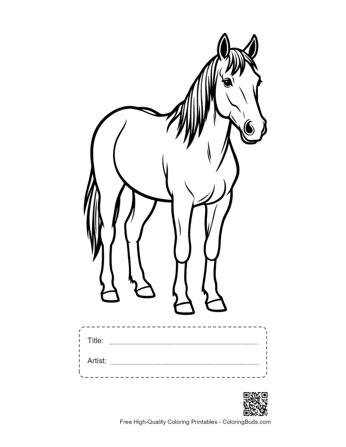 Printable wild horse with title and artist space