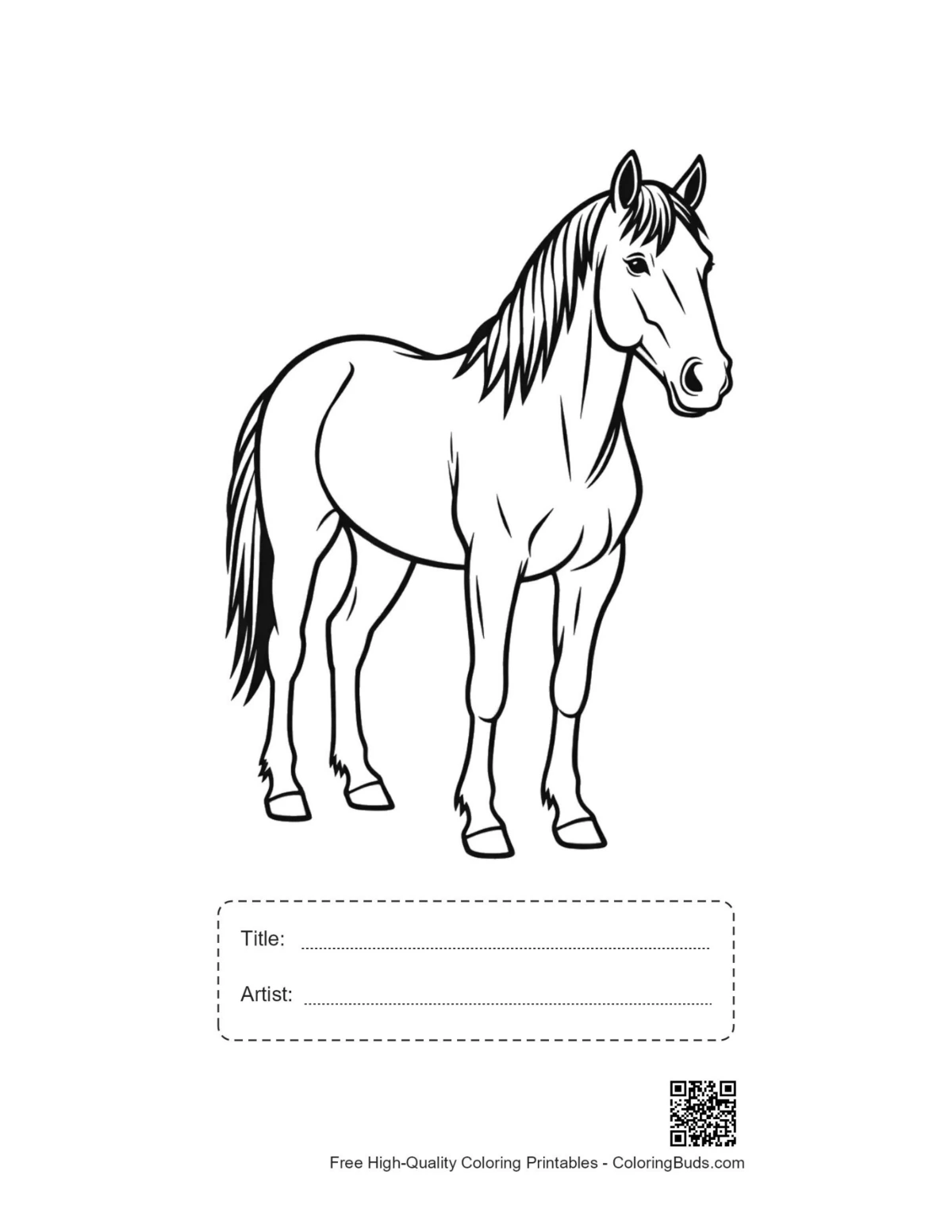 Printable wild horse with title and artist space