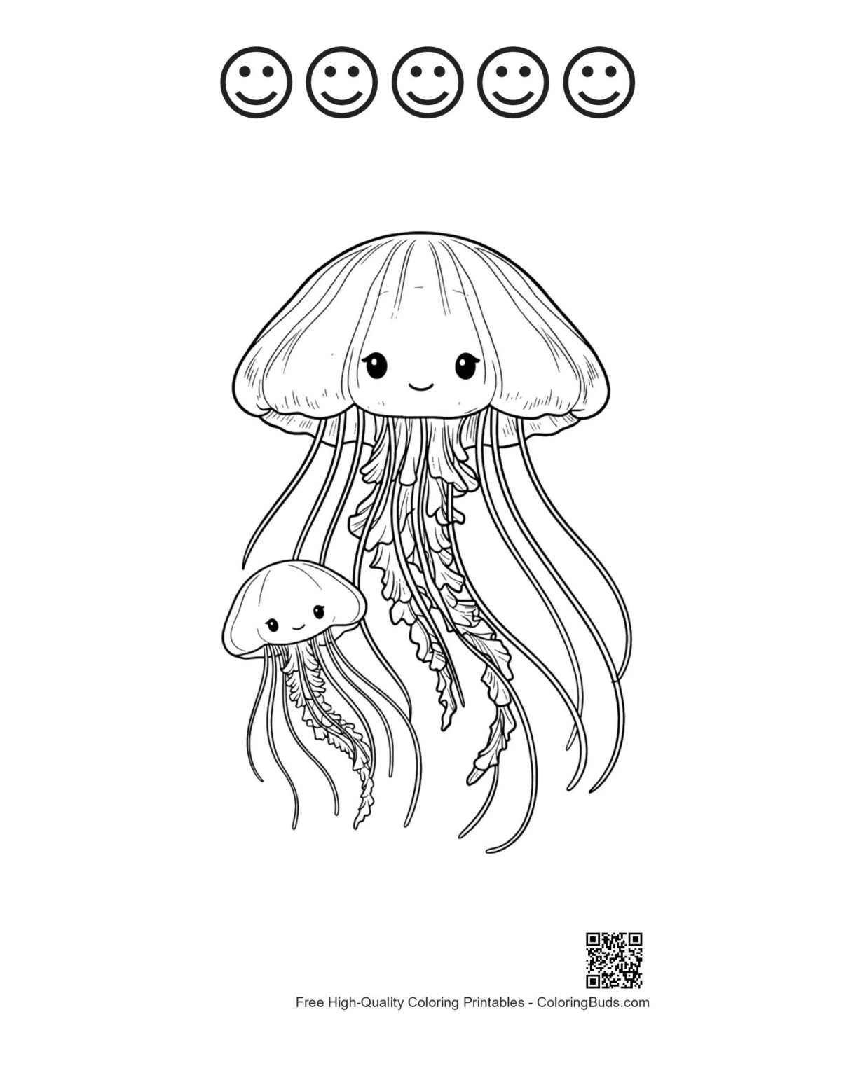 Cute Jellyfish printables with happy face outlines