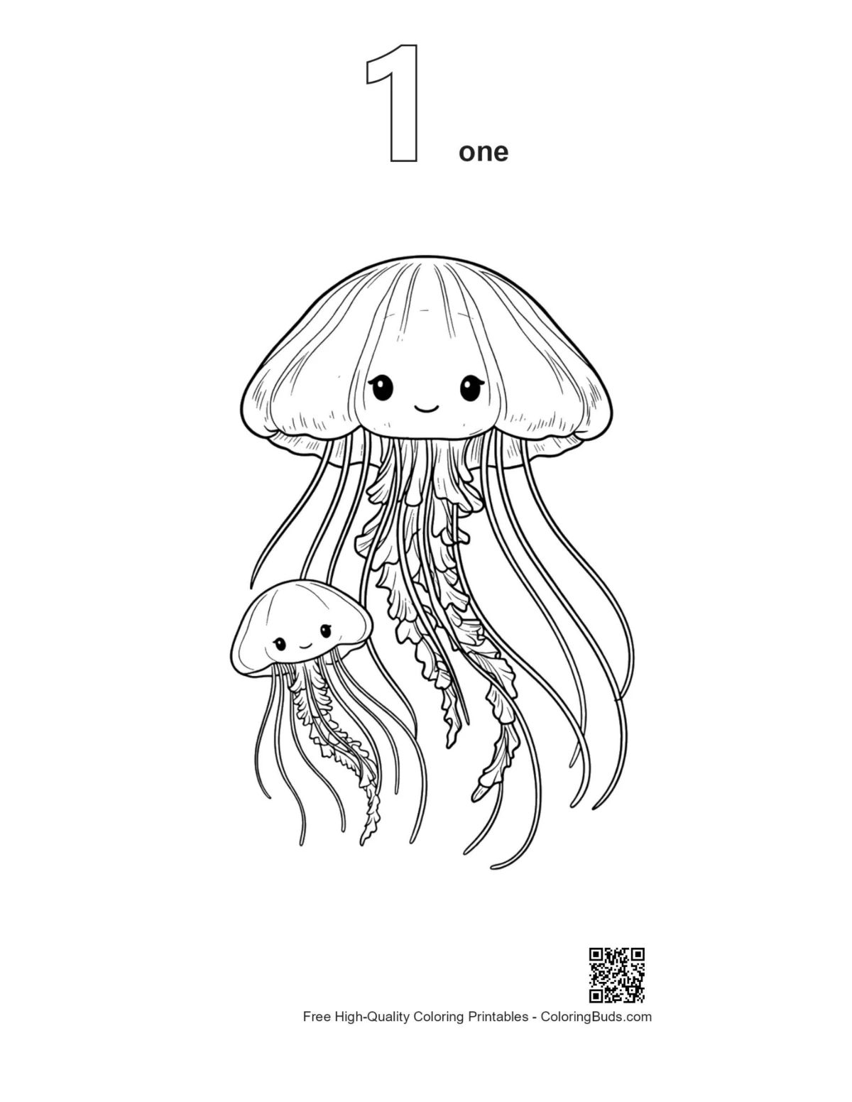 Moon Jellyfish coloring page numbered outline 1