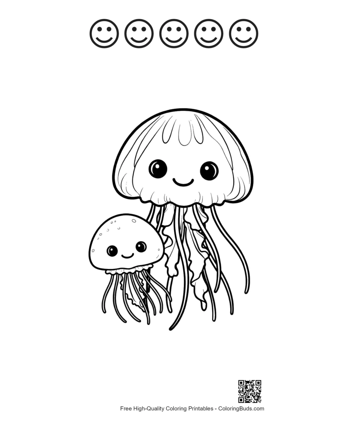 Moon jellyfish 5 happy face outline sheet