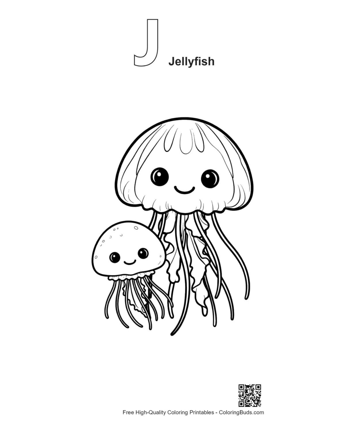 Moon jellyfish alphabet J outline printable