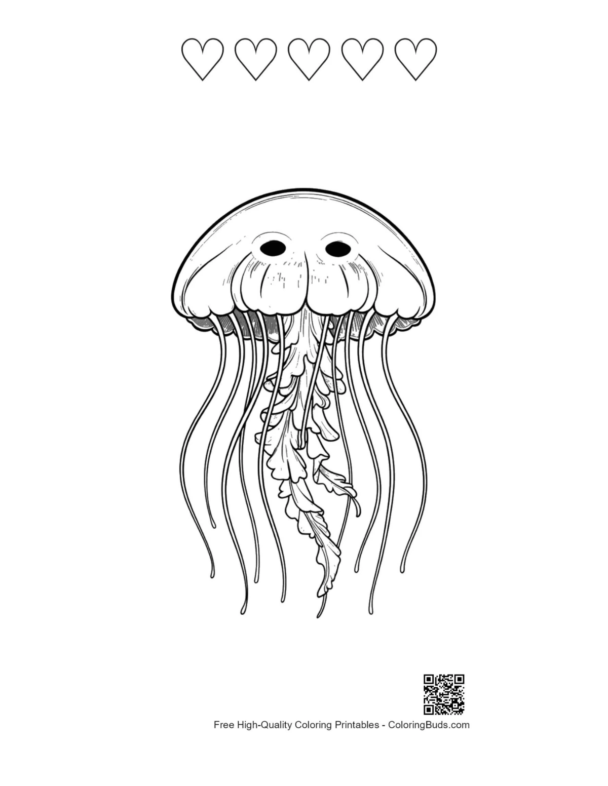 Moon Jellyfish printable with heart outlines