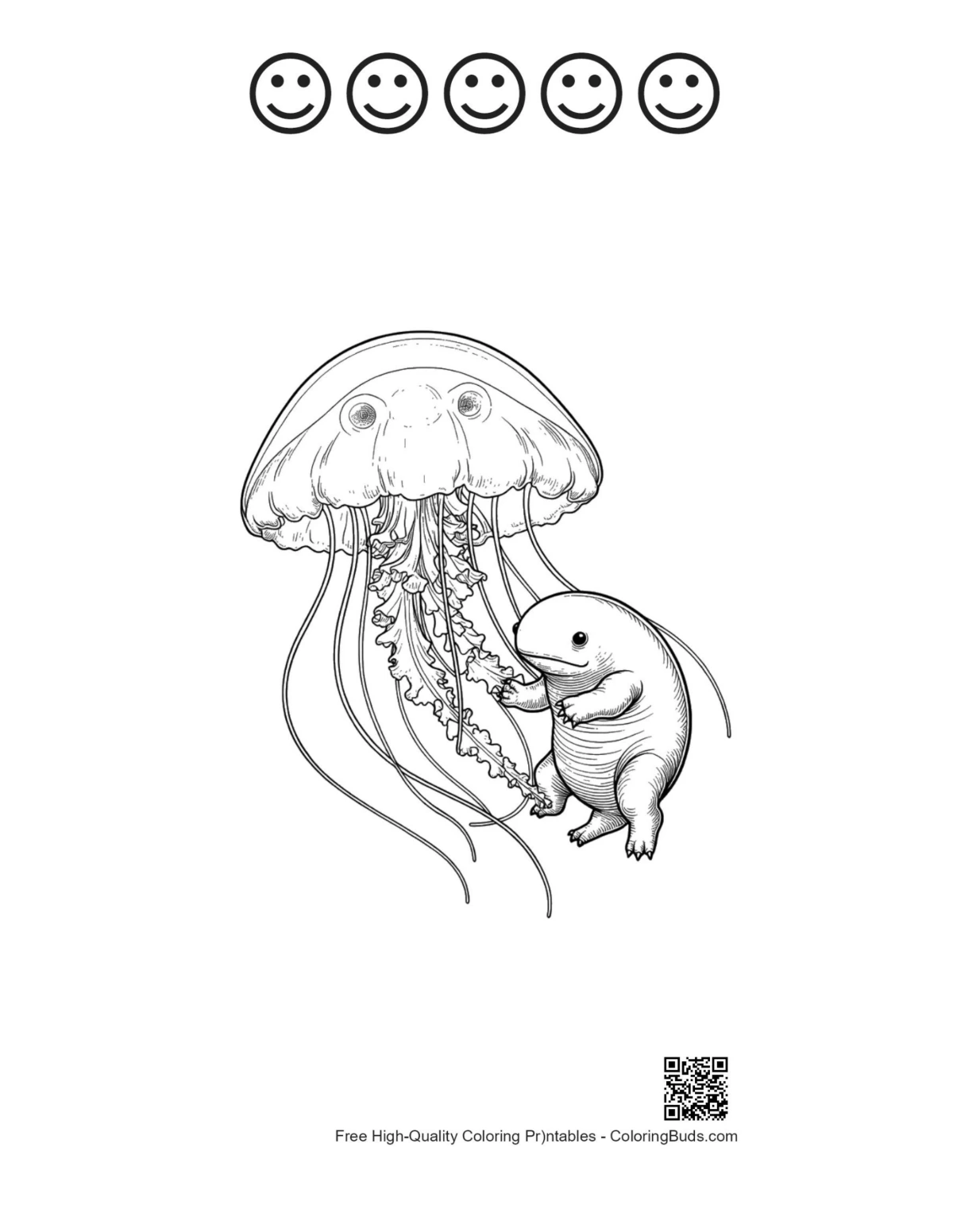 Moon Jellyfish printable with happy faces