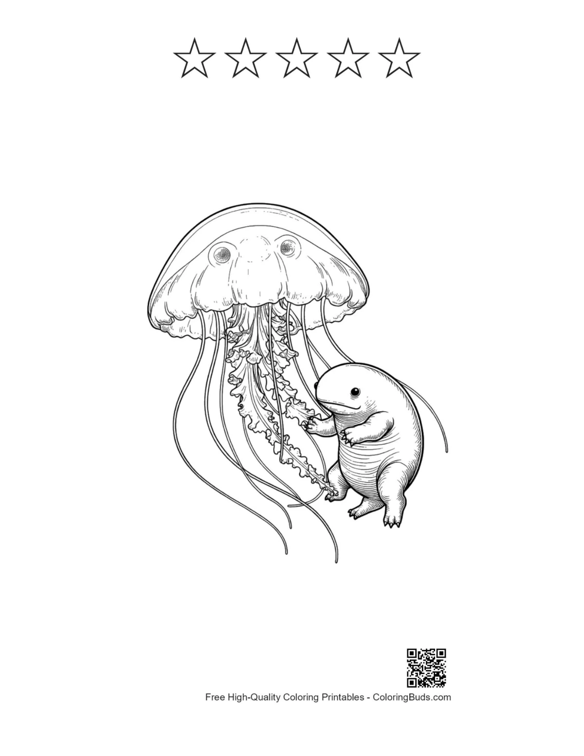 Moon Jellyfish Axolotl with 5-star outline