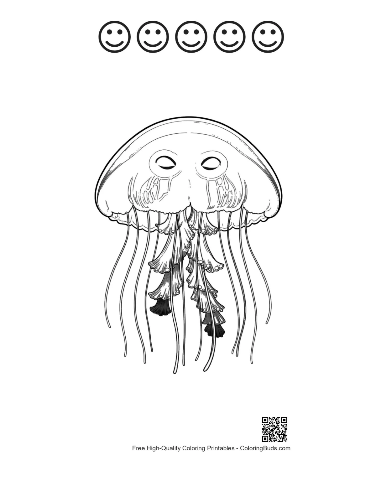 Moon Jellyfish happy faces line art