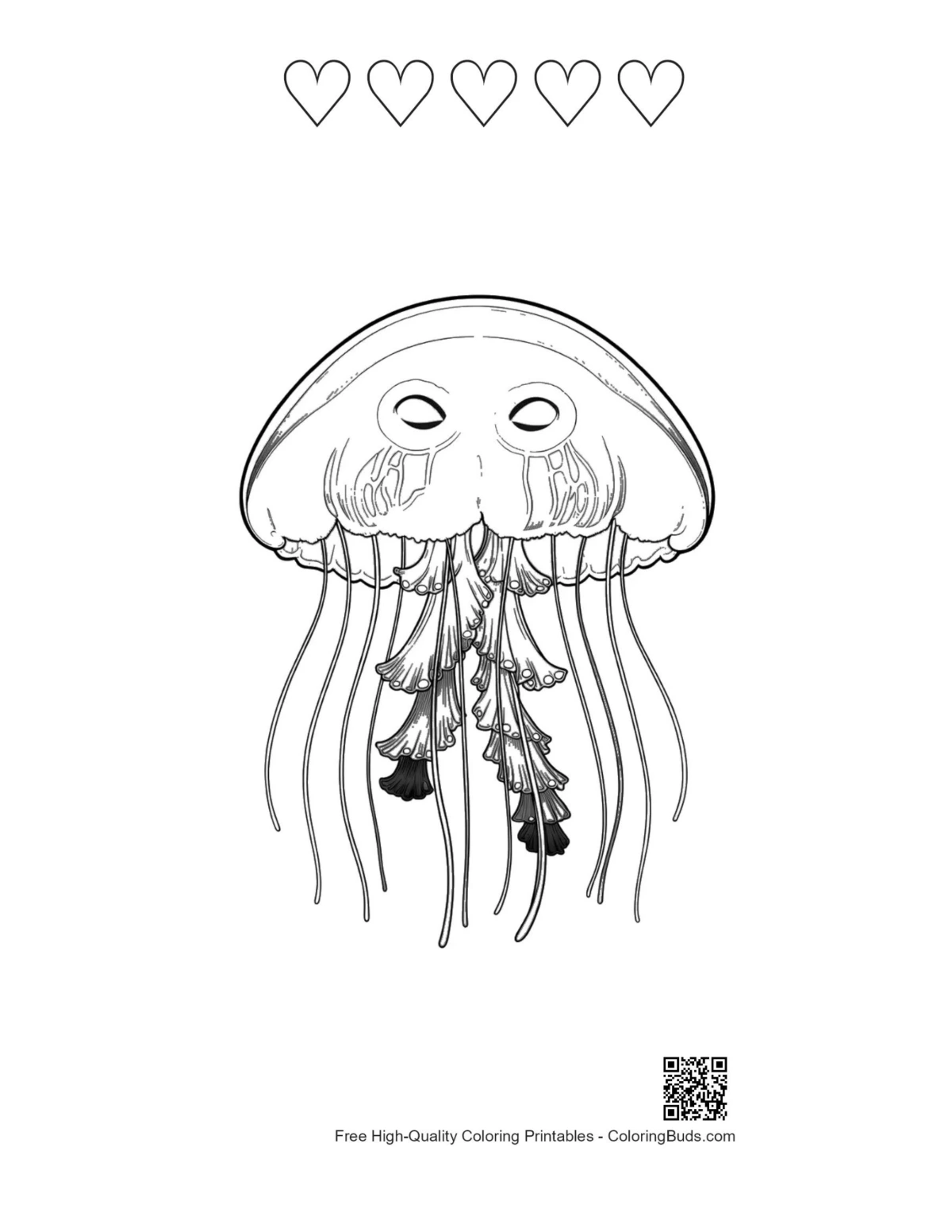 Moon Jellyfish hearts outline printable