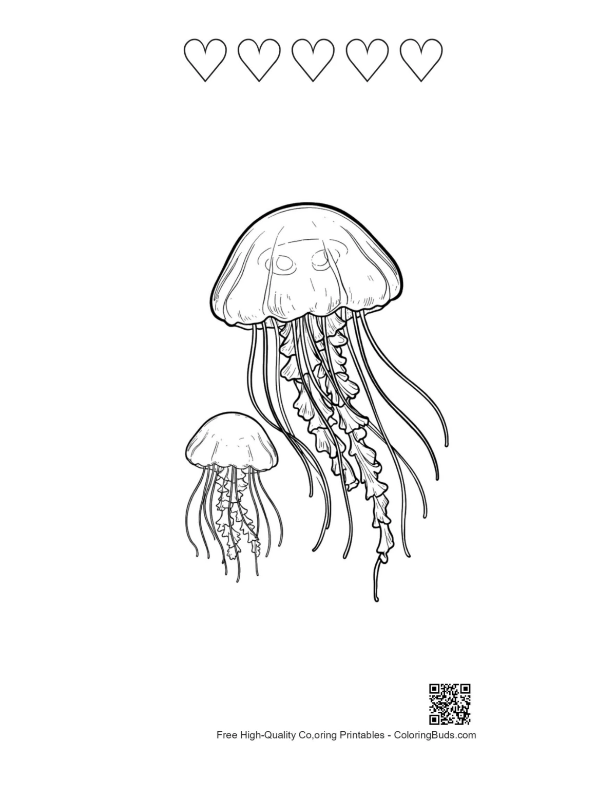 Graceful Jellyfish drifting with heart outlines