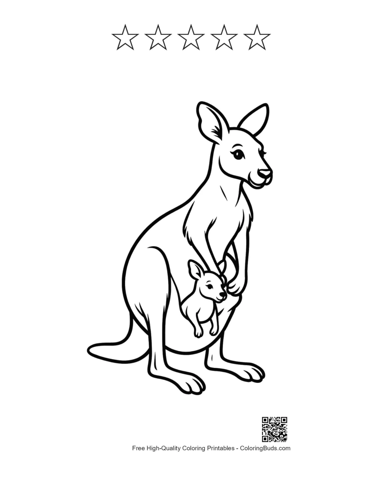 Kangaroo joey printable with 5 star outlines
