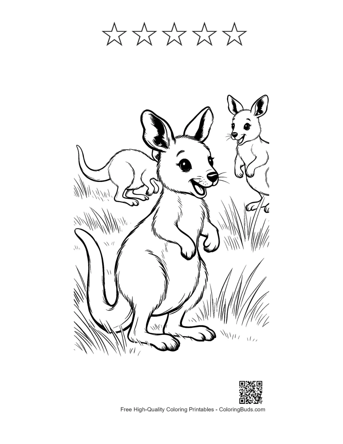 Cute joey grassy field printable with 5 stars