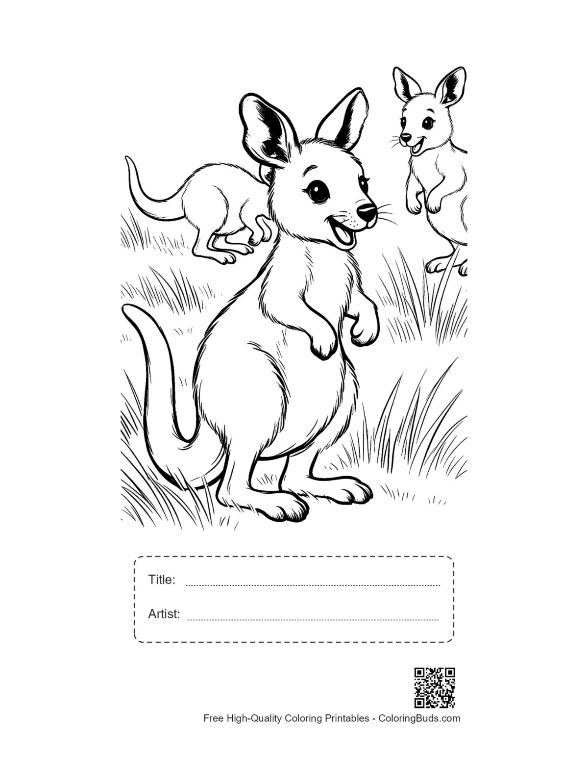 Cute joey in pouch printable with title artist box