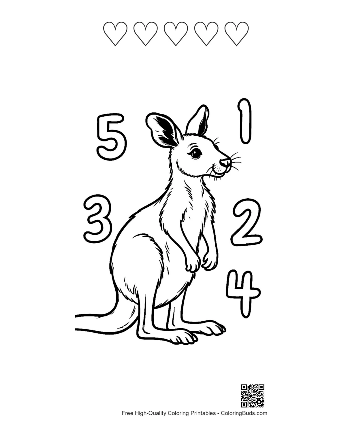 Joey in pouch kangaroo with numbers and heart outlines