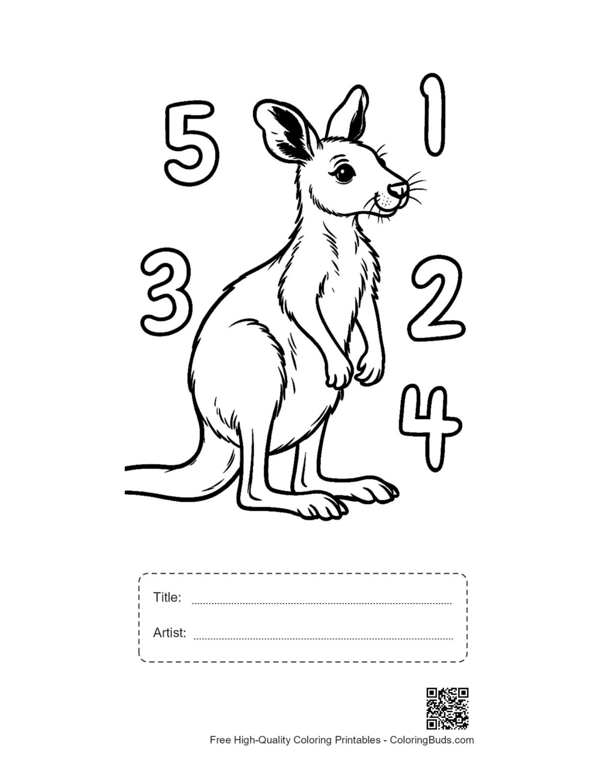 Kangaroo coloring page numbers 1-10 with title box